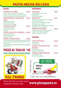 Los Cristianos - PIZZA Y PASTA menù